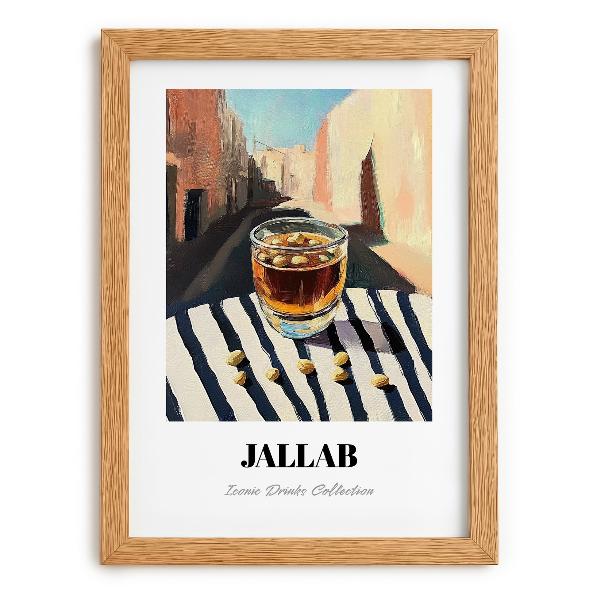 Jallab – Syrian Street Café Scene, Syrian Beverage Wall Decor, set in oak frame