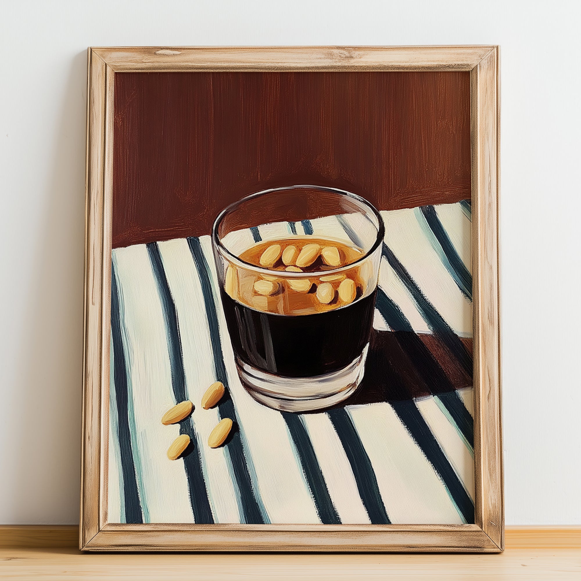 Jallab – on Striped Tablecloth, Syrian Coffee Wall Art, no-text version framed in wood