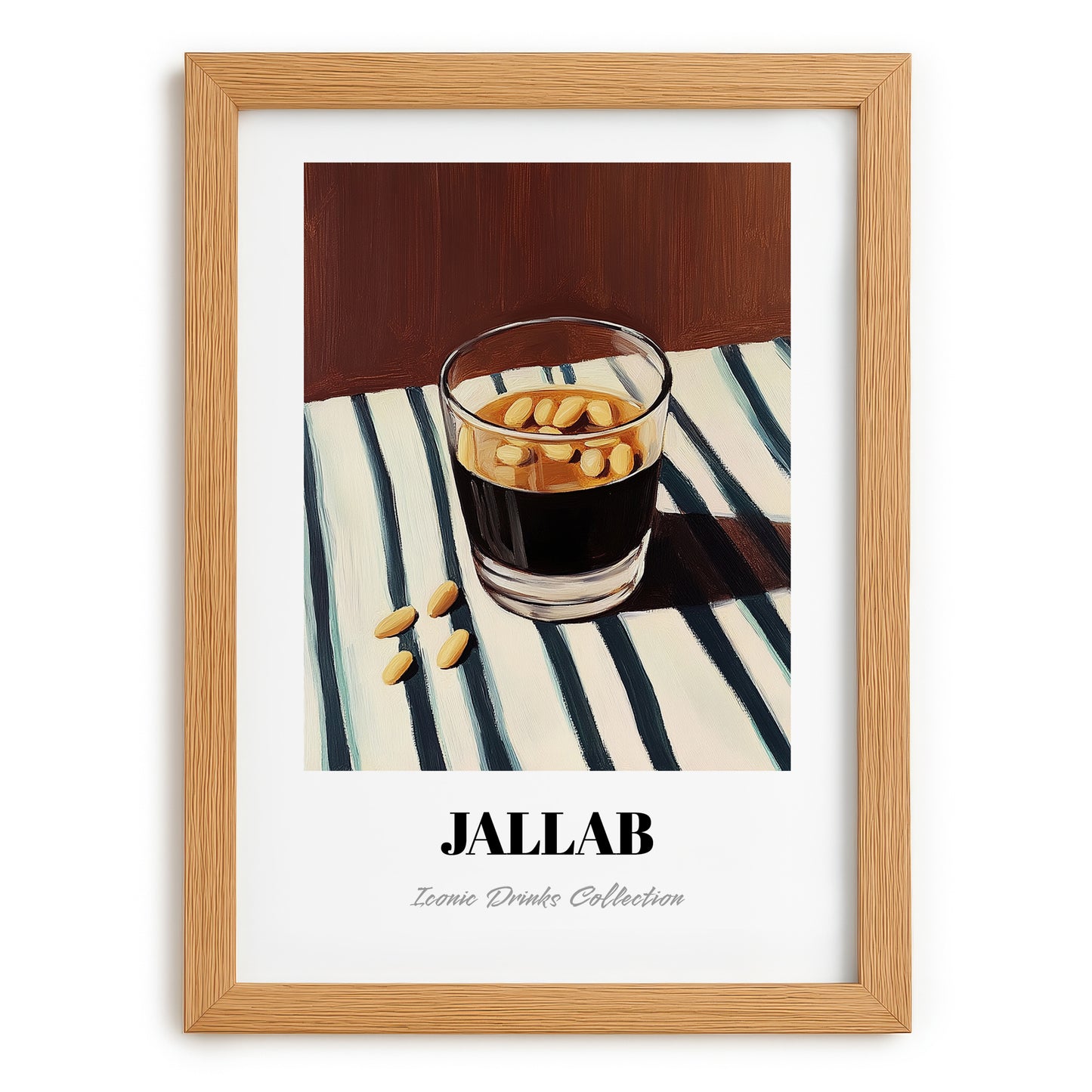 Jallab – on Striped Tablecloth, Syrian Coffee Wall Art, set in oak frame