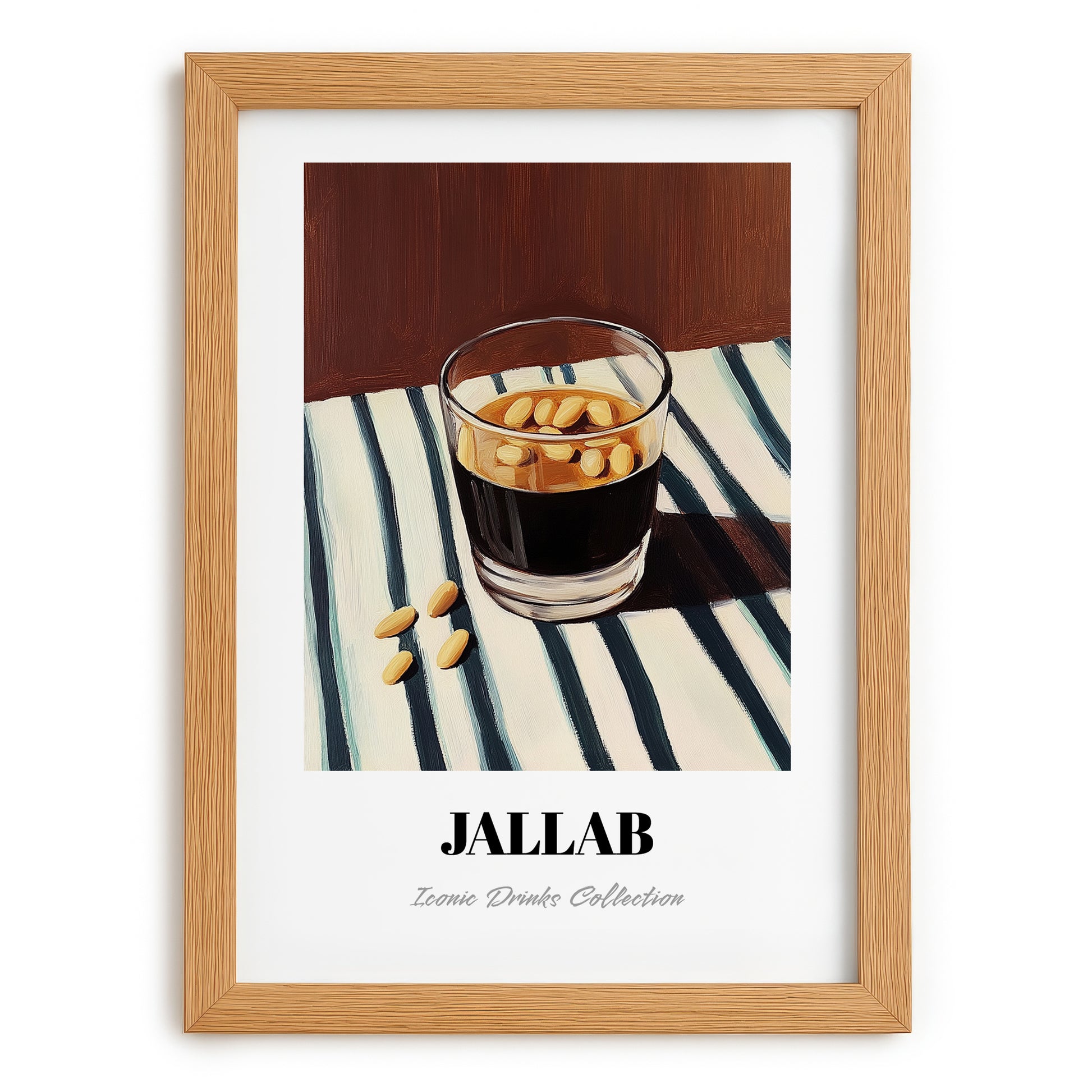Jallab – on Striped Tablecloth, Syrian Coffee Wall Art, set in oak frame