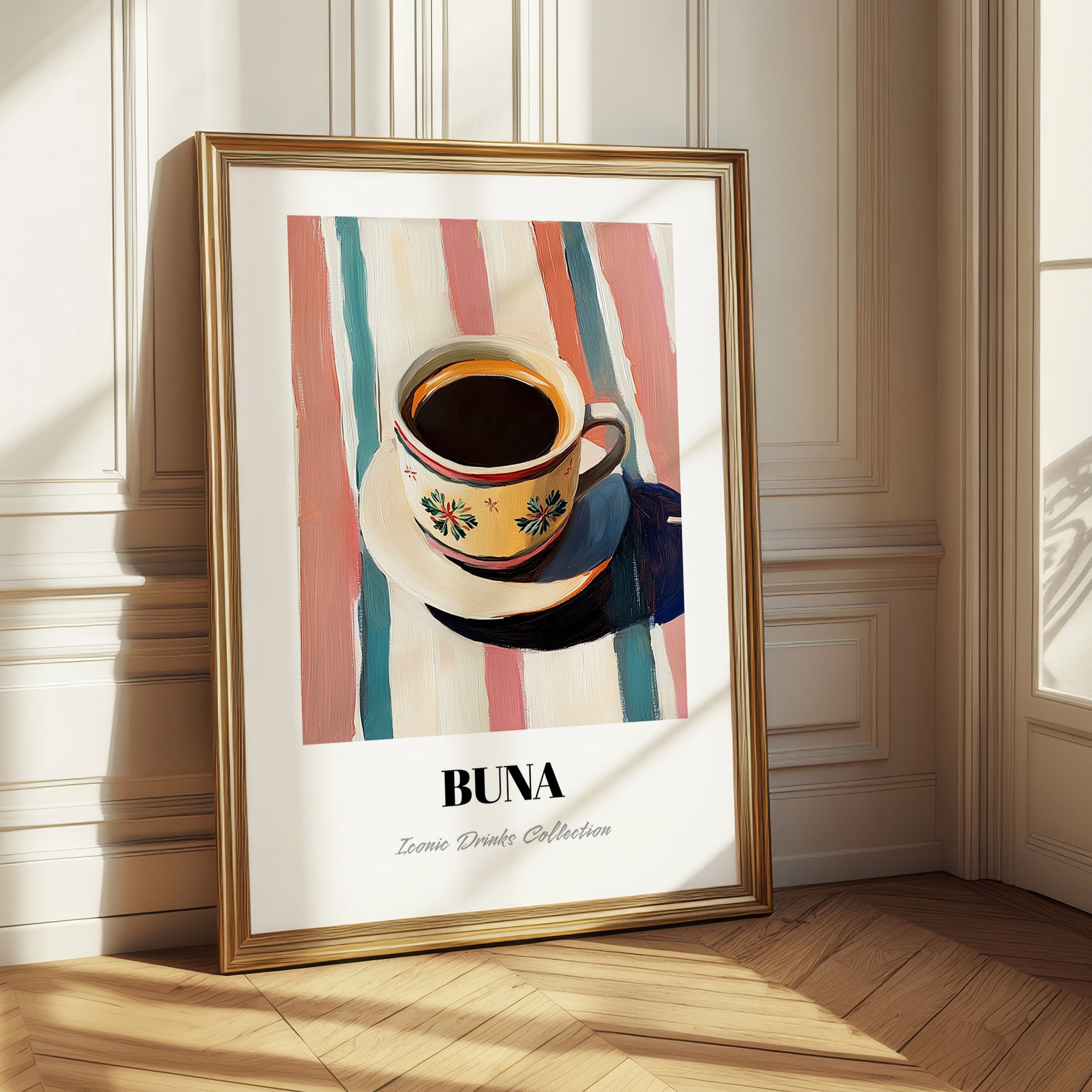 Buna – on Striped Tablecloth, Ethiopian Coffee Painting