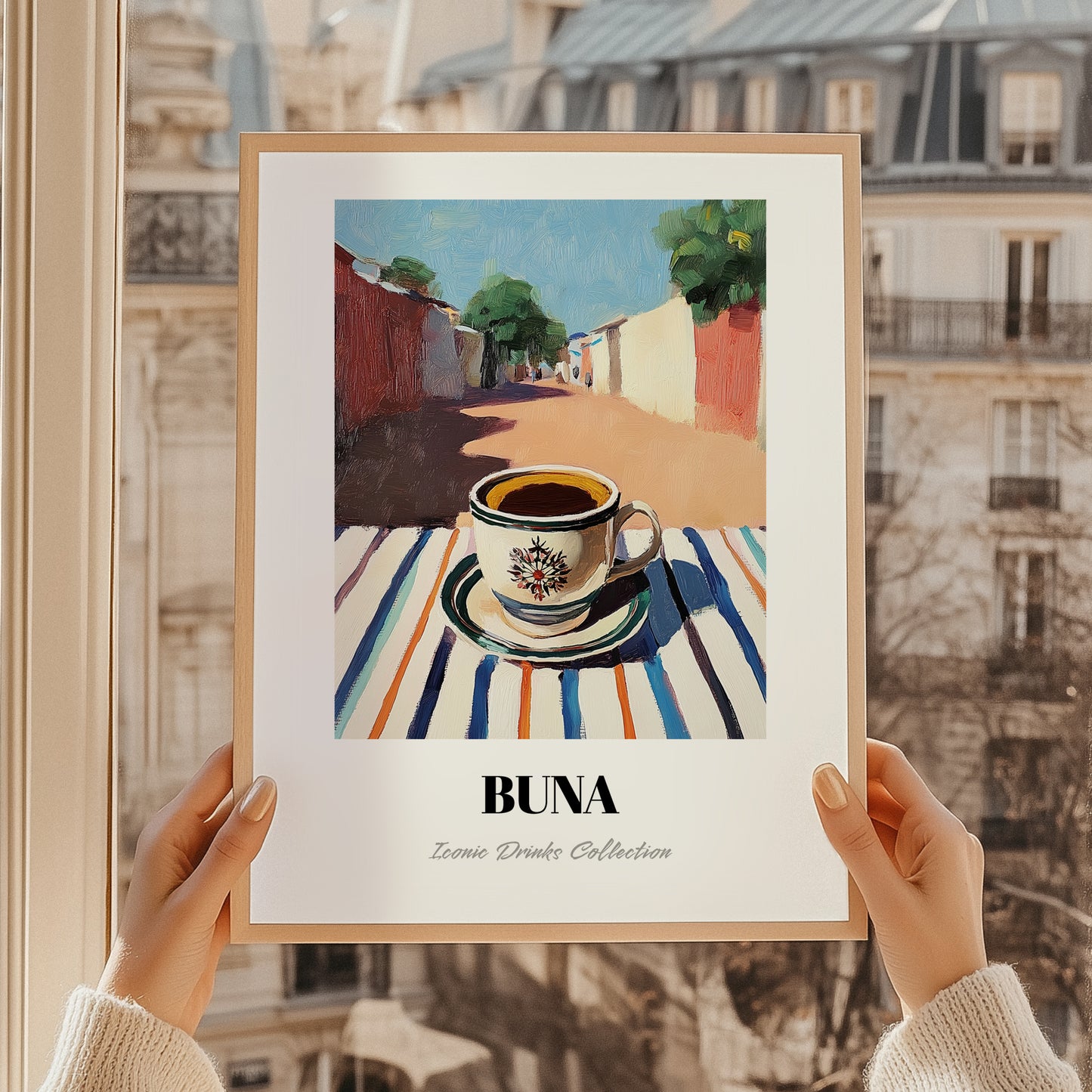 Buna – Ethiopian Outdoor Café Scene, Ethiopian Coffee Wall Decor, styled in a charming Paris street view