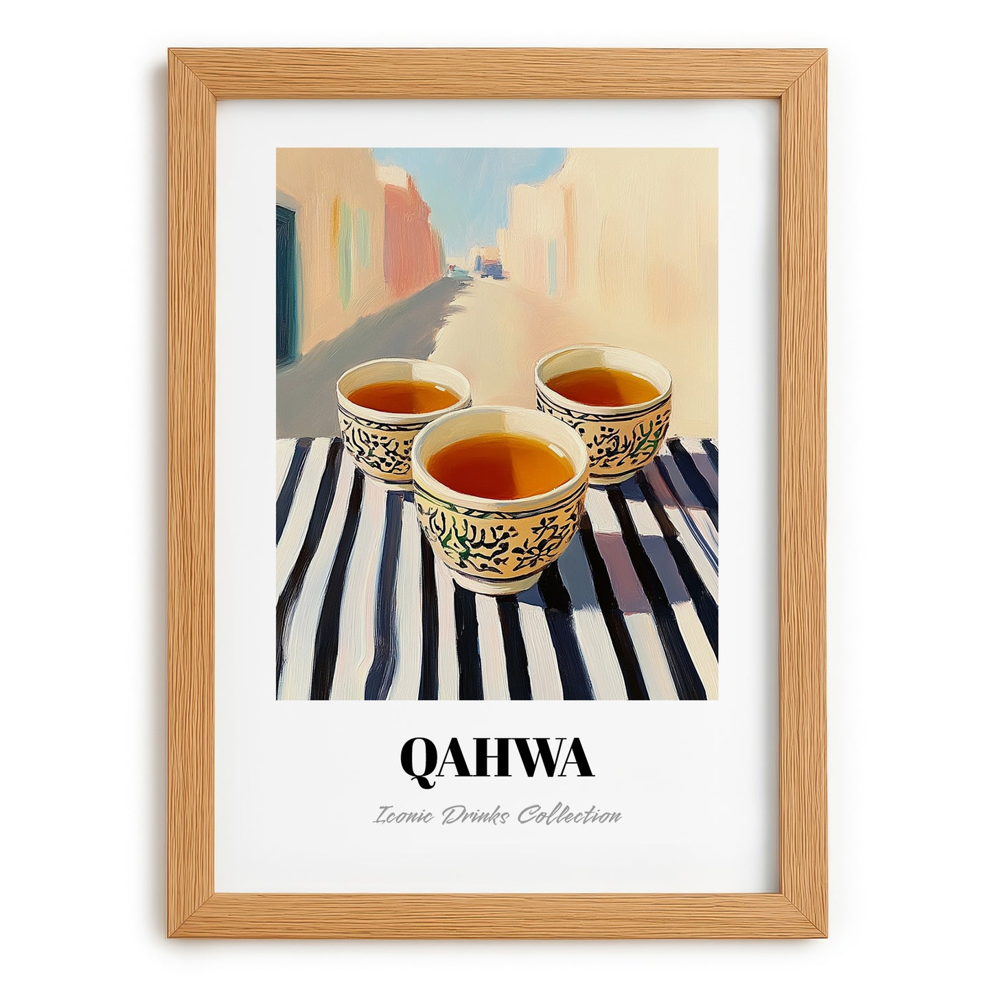 Qahwa – Saudi Café on the Corner, Saudi Coffee Still Life, set in oak frame