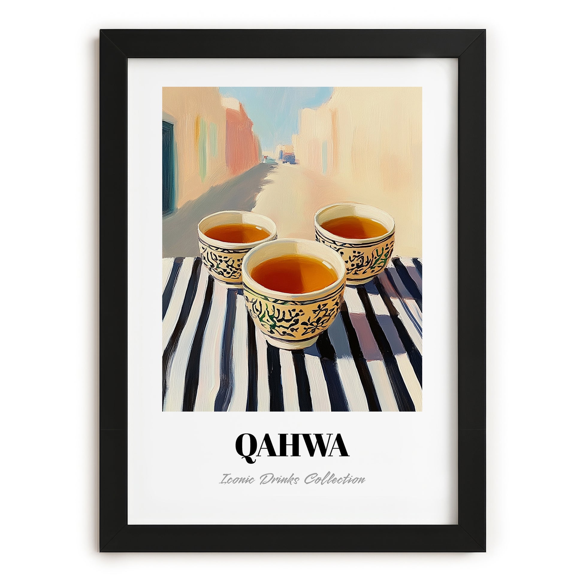 Qahwa – Saudi Café on the Corner, Saudi Coffee Still Life, in sleek black frame