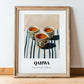 Qahwa – on Striped Tablecloth, Saudi Beverage Wall Decor, in wooden frame leaning on the floor