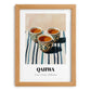 Qahwa – on Striped Tablecloth, Saudi Beverage Wall Decor, set in oak frame