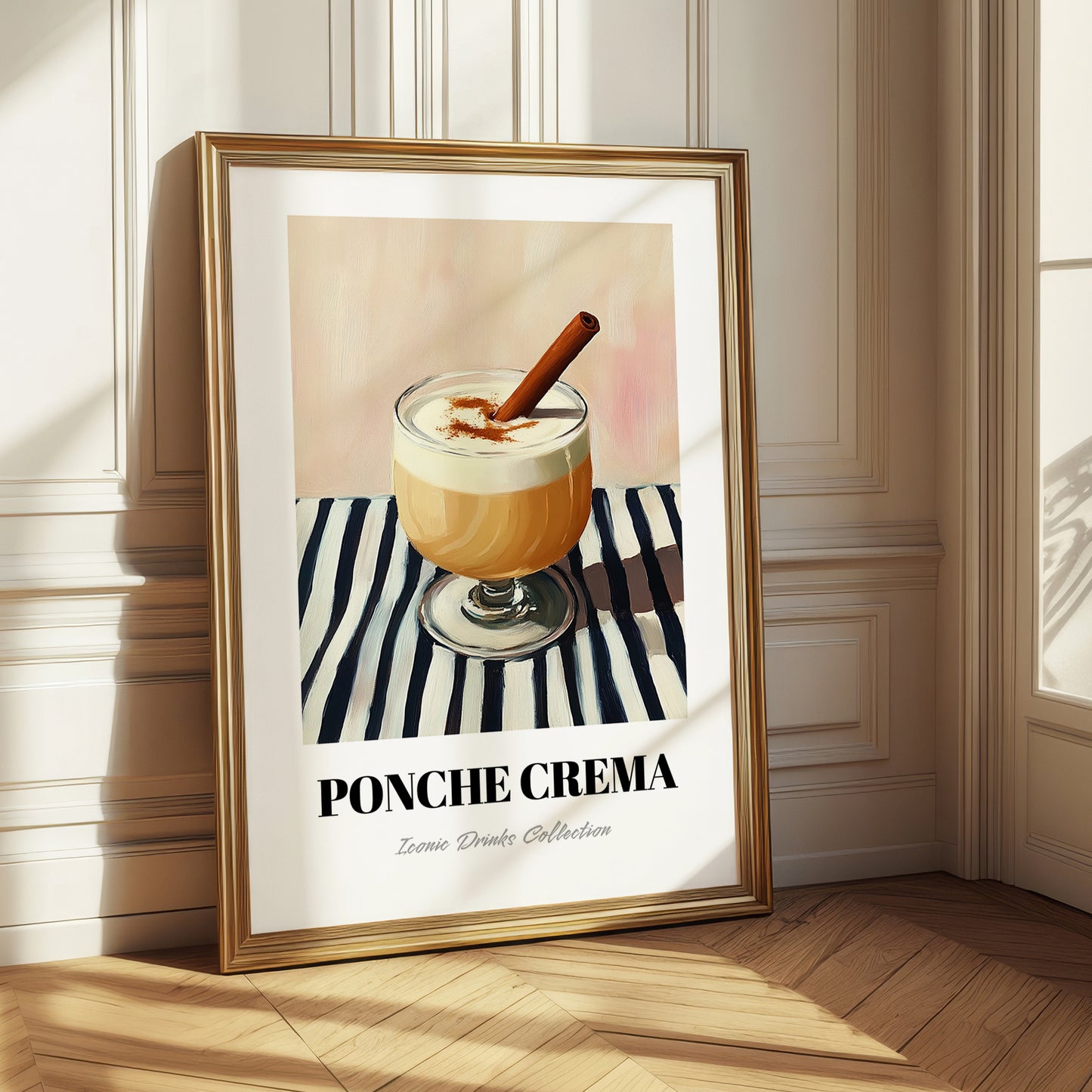 Ponche Crema – on Striped Tablecloth, Venezuelan Beverage Still Life