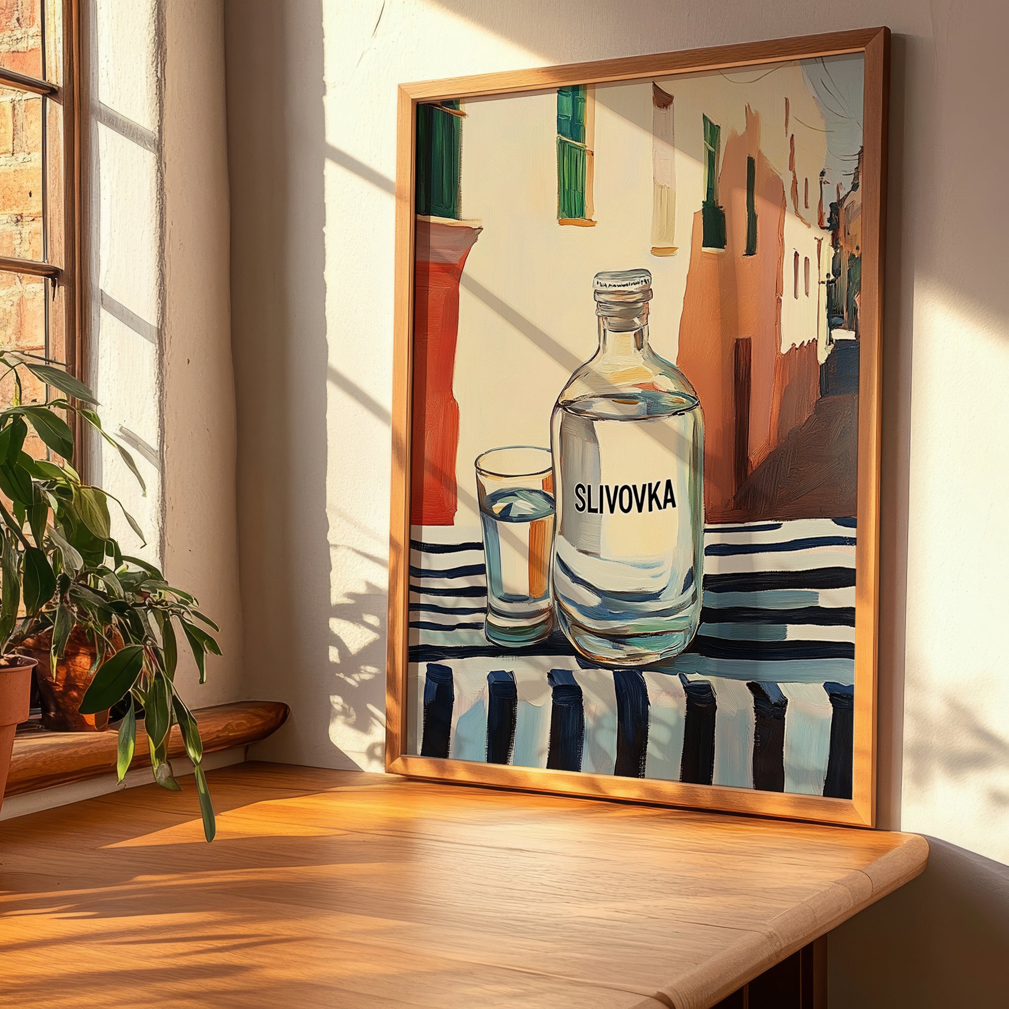 Slivovka – Slovenian Street Café Scene, Slovenian Spirit Still Life, clean layout with no caption