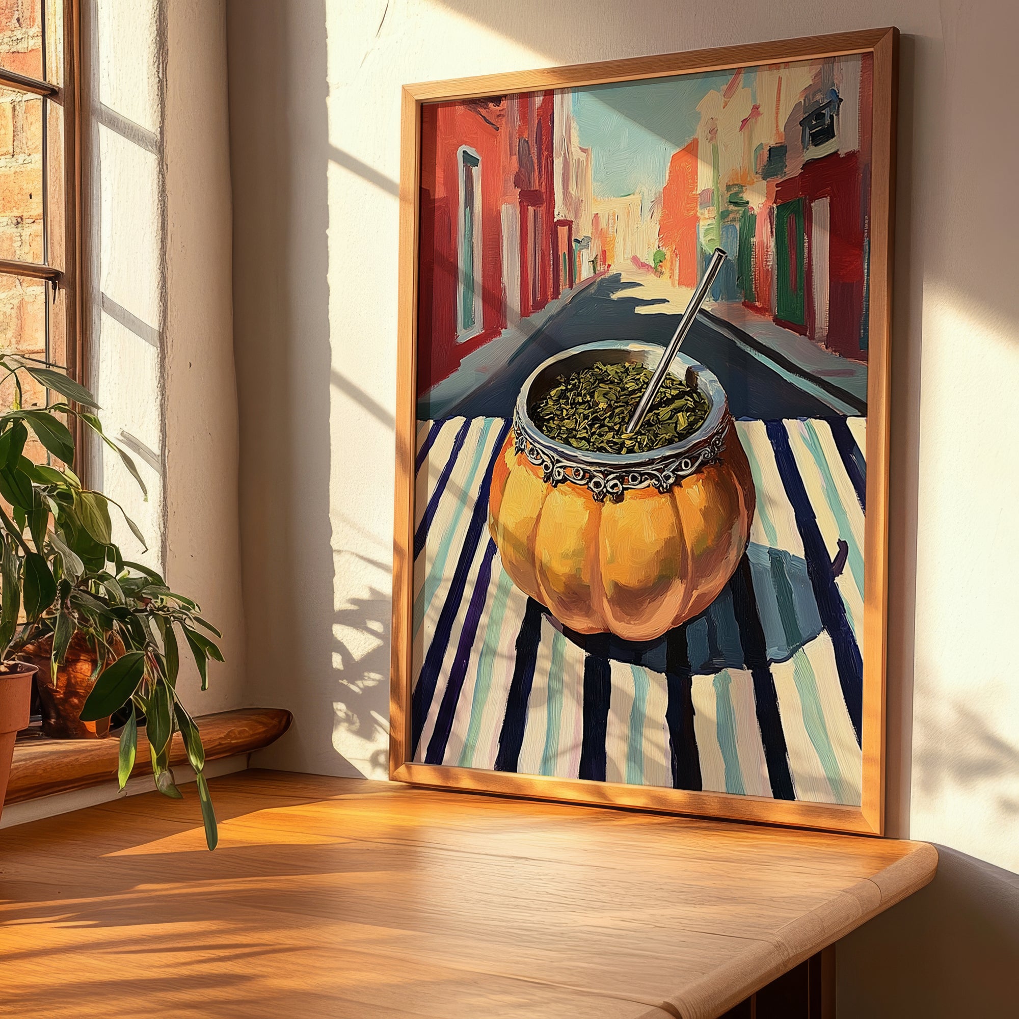 Maté – Uruguayan Street Café Scene, Uruguayan Beverage Poster, clean layout with no caption