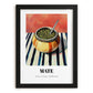 Maté – on Striped Tablecloth, Uruguayan Cocktail Painting, in sleek black frame