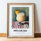 Piña Colada – on Striped Tablecloth, Puerto Rican Cocktail Wall Painting, in wooden frame leaning on the floor