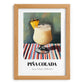 Piña Colada – on Striped Tablecloth, Puerto Rican Cocktail Wall Painting, set in oak frame