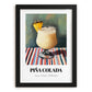 Piña Colada – on Striped Tablecloth, Puerto Rican Cocktail Wall Painting, in sleek black frame