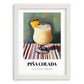 Piña Colada – on Striped Tablecloth, Puerto Rican Cocktail Wall Painting, placed in minimal white frame
