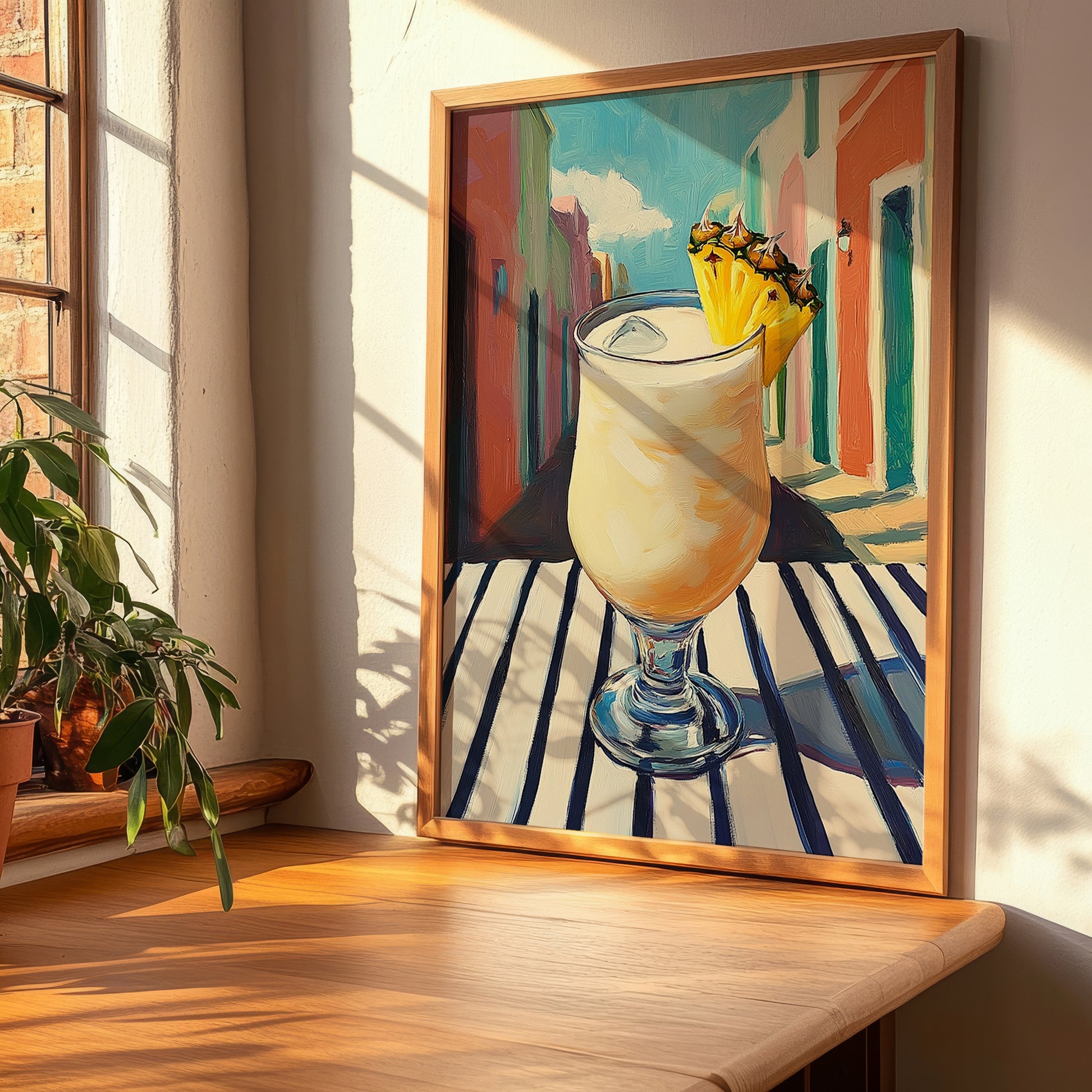 Piña Colada – Puerto Rican Urban Café Scene, Puerto Rican Spirit Wall Painting, clean layout with no caption