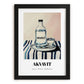 Akvavit – on Striped Tablecloth, Danish Spirit Poster, in sleek black frame