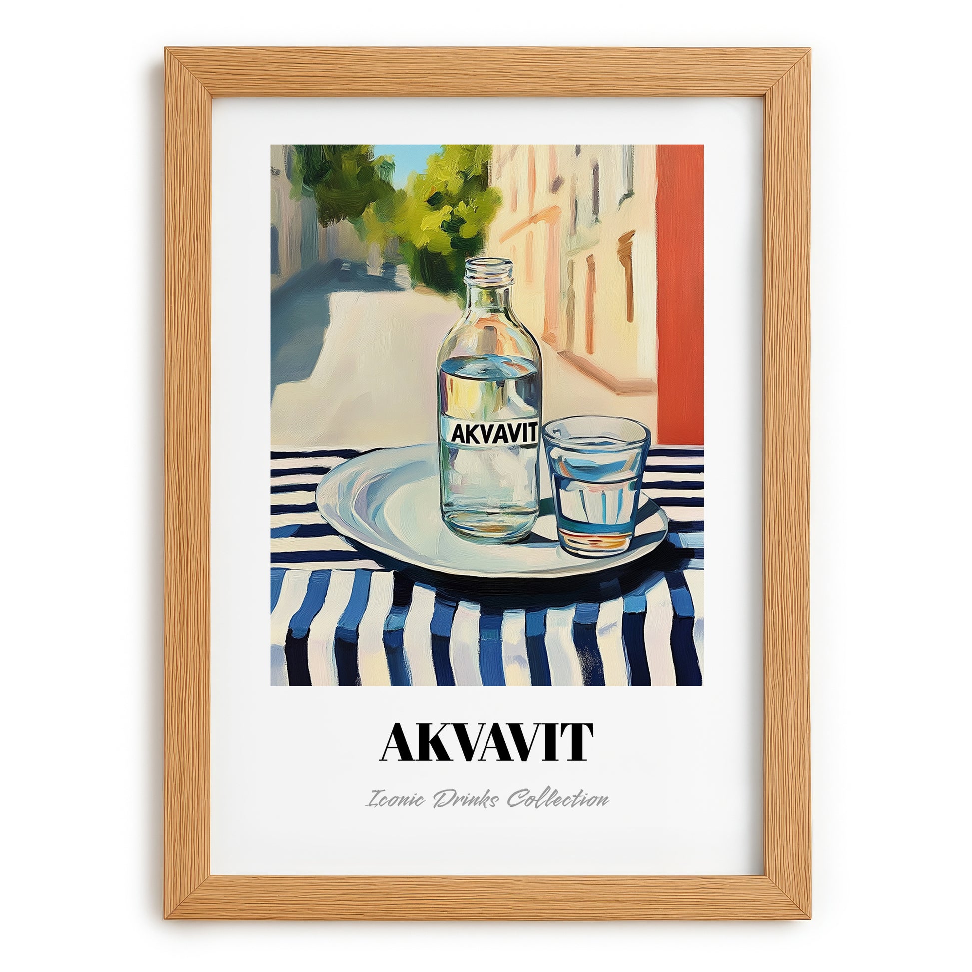 Akvavit – Danish Café on the Corner, Danish Spirit Still Life, set in oak frame