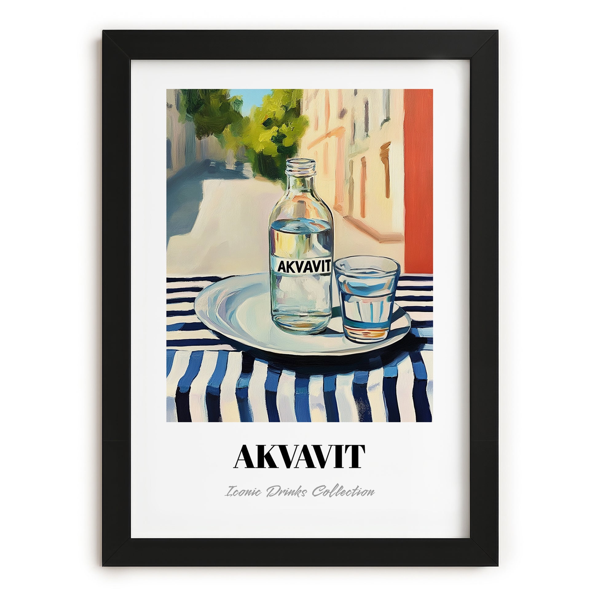 Akvavit – Danish Café on the Corner, Danish Spirit Still Life, in sleek black frame