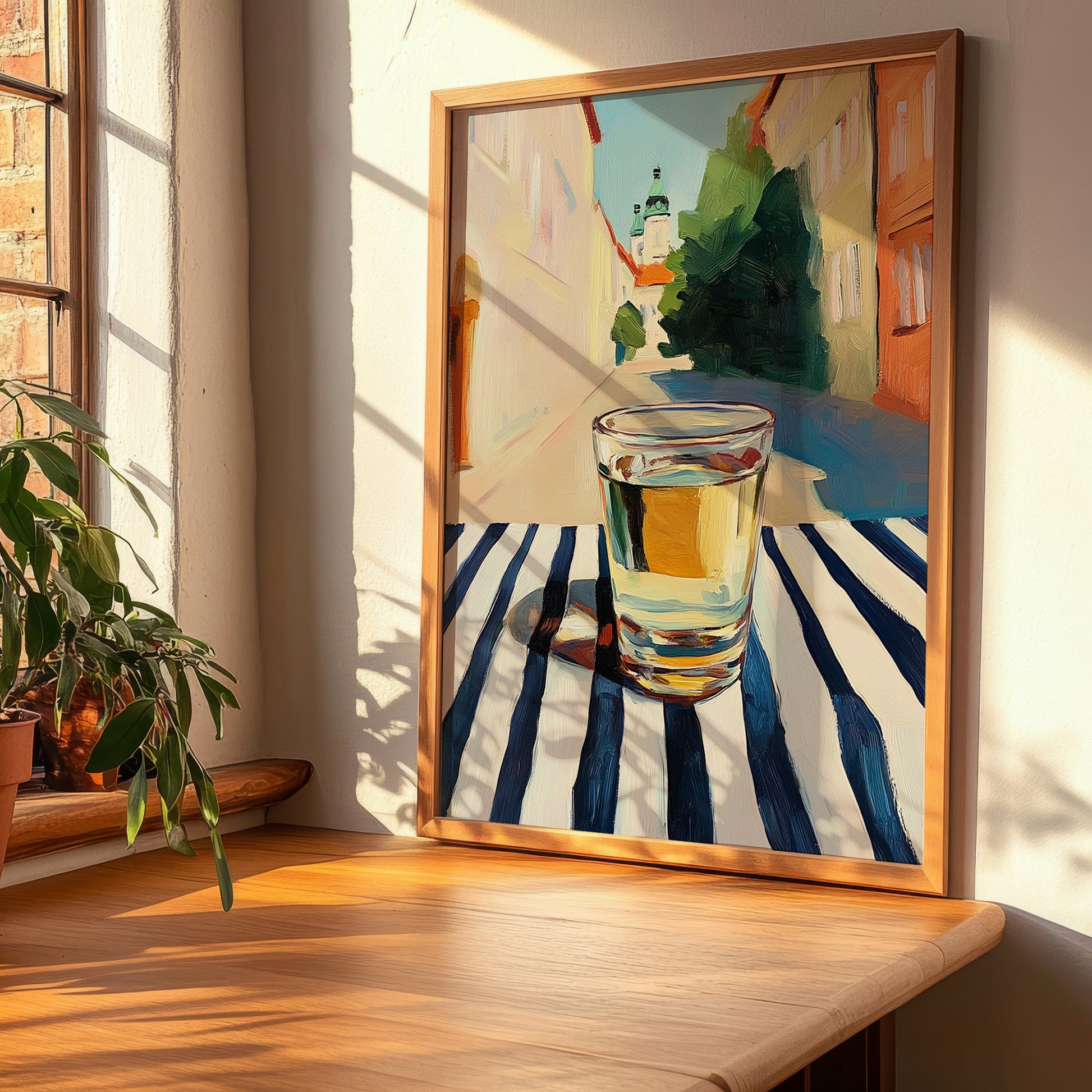 Borovička – Slovak Urban Café Scene, Slovak Spirit Illustration, clean layout with no caption