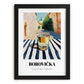 Borovička – Slovak Urban Café Scene, Slovak Spirit Illustration, in sleek black frame
