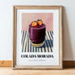 Colada Morada – on Striped Tablecloth, Ecuadorian Beverage Painting, in wooden frame leaning on the floor