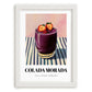 Colada Morada – on Striped Tablecloth, Ecuadorian Beverage Painting, placed in minimal white frame