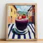 Colada Morada – Ecuadorian Outdoor Café Scene, Ecuadorian Beverage Still Life, no-text version framed in wood