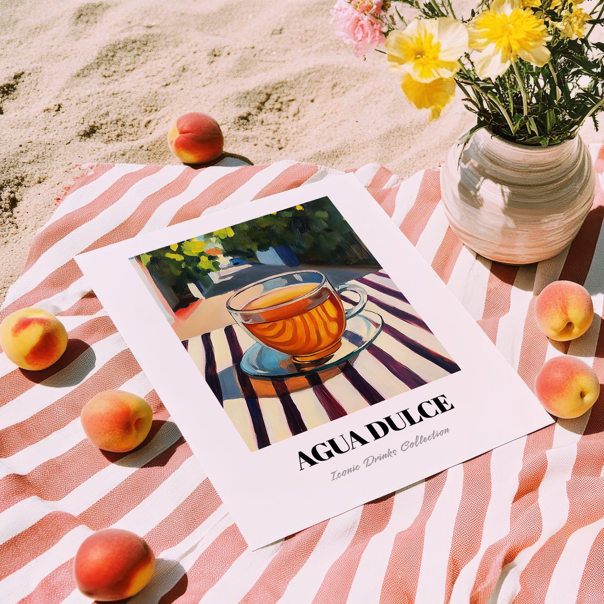 Agua Dulce – Costa Rican Urban Café Scene, Costa Rican Beverage Wall Decor, unframed on coastal sand