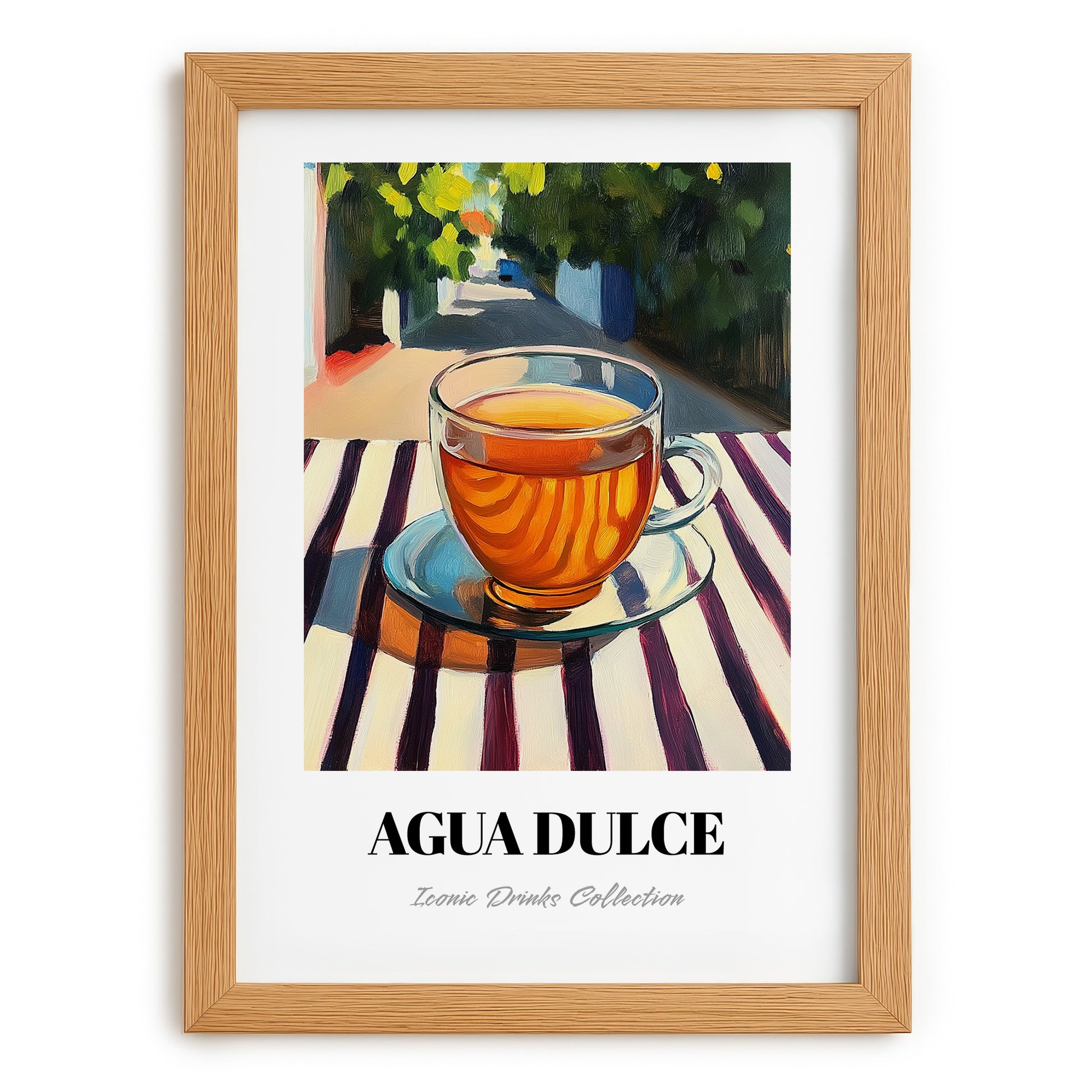 Agua Dulce – Costa Rican Urban Café Scene, Costa Rican Beverage Wall Decor, set in oak frame