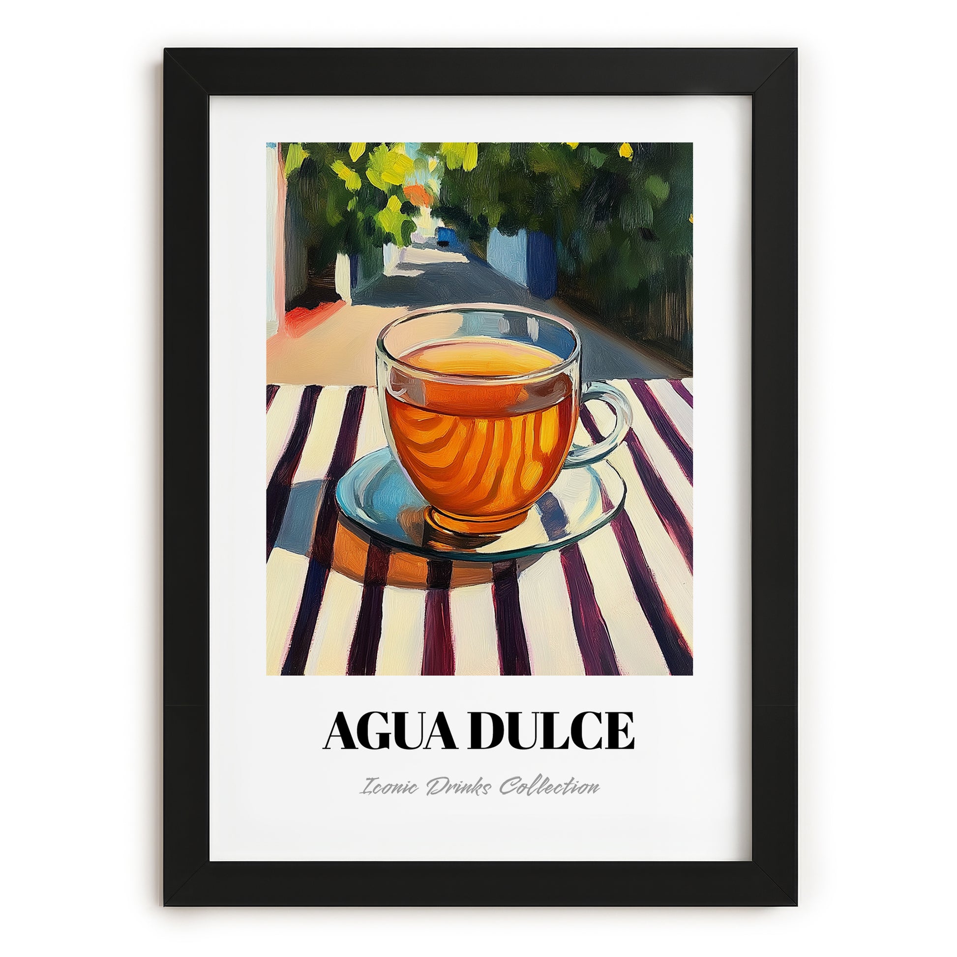 Agua Dulce – Costa Rican Urban Café Scene, Costa Rican Beverage Wall Decor, in sleek black frame