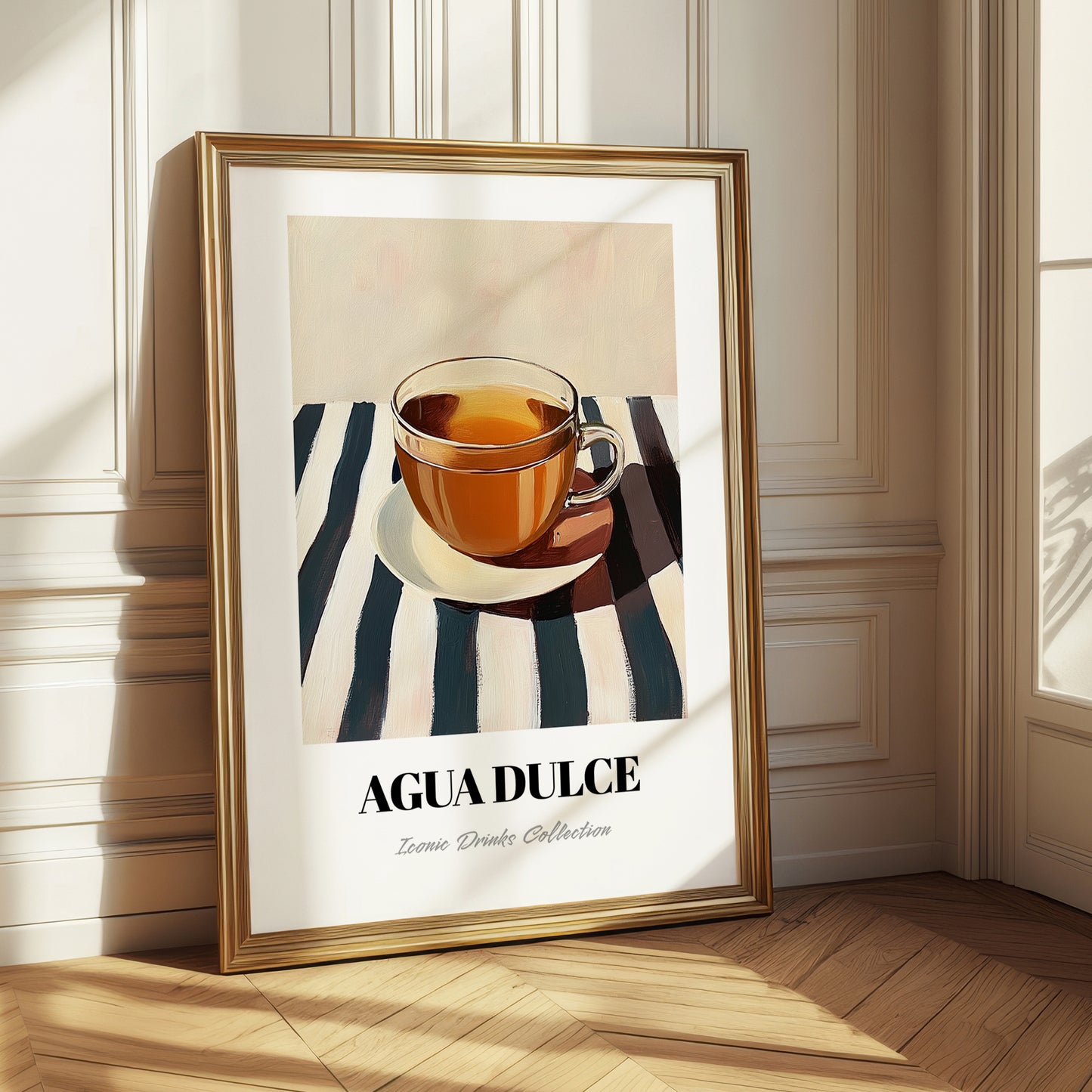 Agua Dulce – on Striped Tablecloth, Costa Rican Beverage Illustration