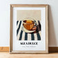 Agua Dulce – on Striped Tablecloth, Costa Rican Beverage Illustration, in wooden frame leaning on the floor