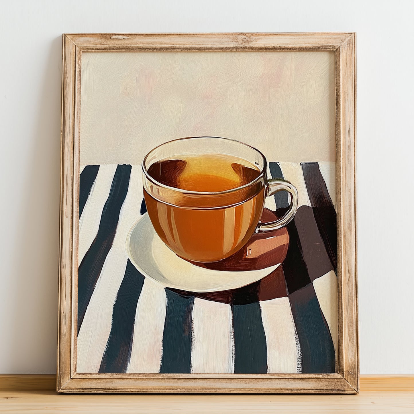Agua Dulce – on Striped Tablecloth, Costa Rican Beverage Illustration, no-text version framed in wood