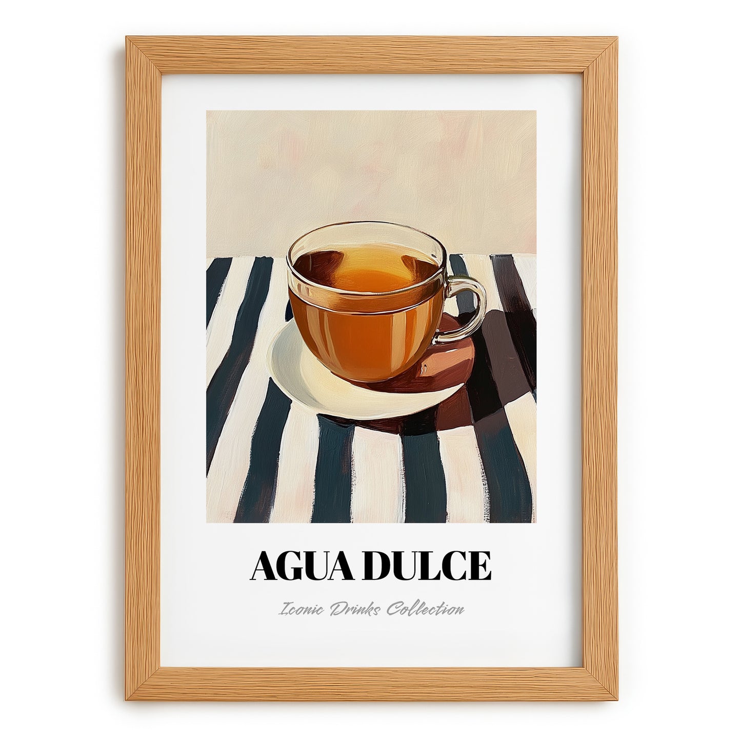 Agua Dulce – on Striped Tablecloth, Costa Rican Beverage Illustration, set in oak frame