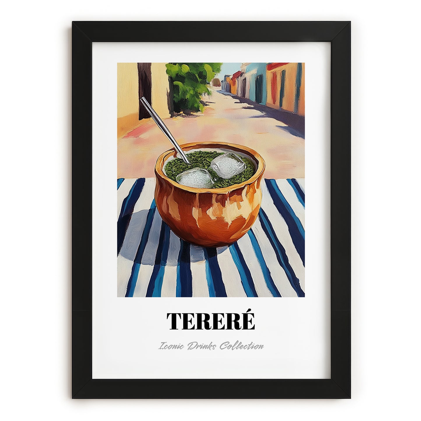 Tereré – Paraguayan Outdoor Café Scene, Paraguayan Beverage Still Life, in sleek black frame