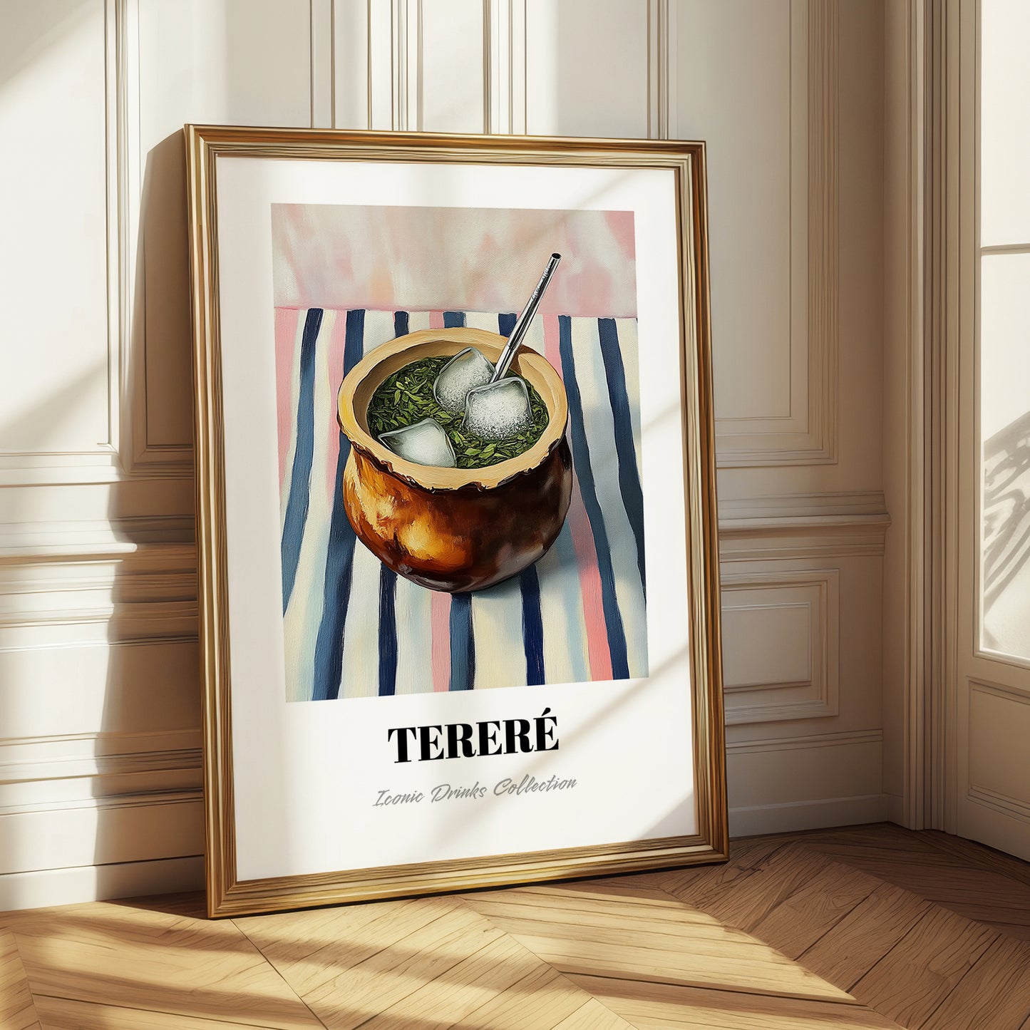 Tereré – on Striped Tablecloth, Paraguayan Wine Painting