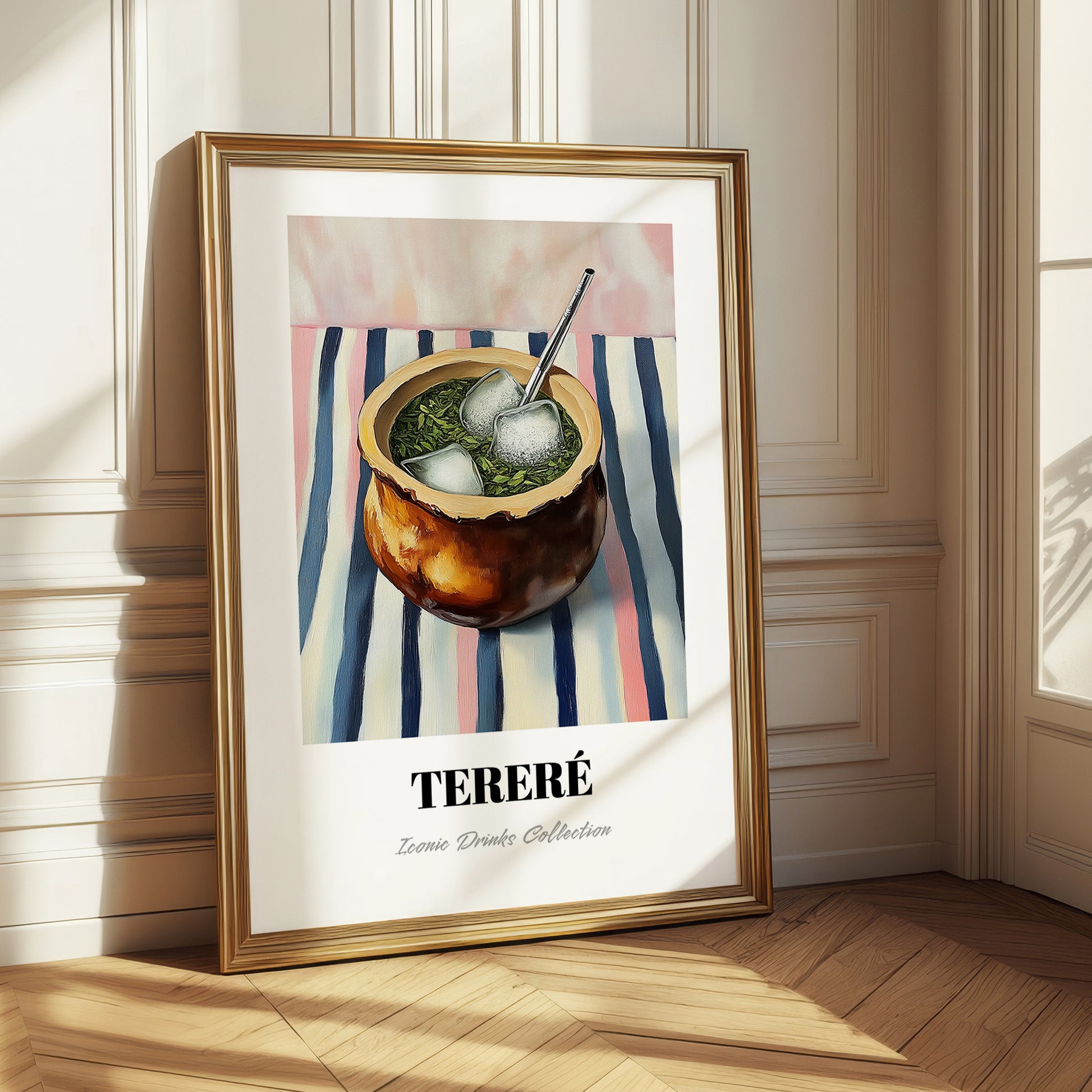 Tereré – on Striped Tablecloth, Paraguayan Wine Painting