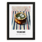Tereré – on Striped Tablecloth, Paraguayan Wine Painting, in sleek black frame