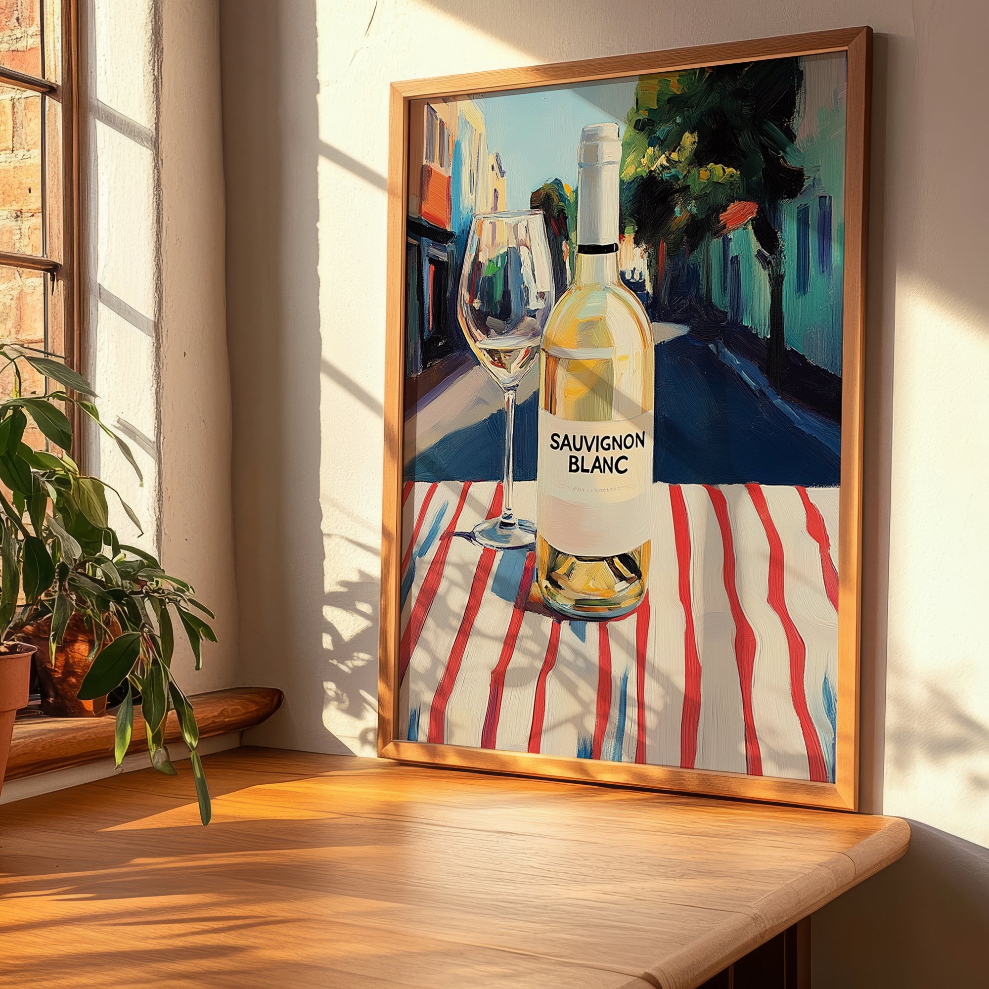 Sauvignon Blanc – New Zealander Outdoor Café Scene, New Zealander Wine Poster, clean layout with no caption