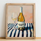 Sauvignon Blanc – on Striped Tablecloth, New Zealander Lemonade Illustration, no-text version framed in wood