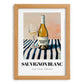 Sauvignon Blanc – on Striped Tablecloth, New Zealander Lemonade Illustration, set in oak frame