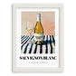 Sauvignon Blanc – on Striped Tablecloth, New Zealander Lemonade Illustration, placed in minimal white frame