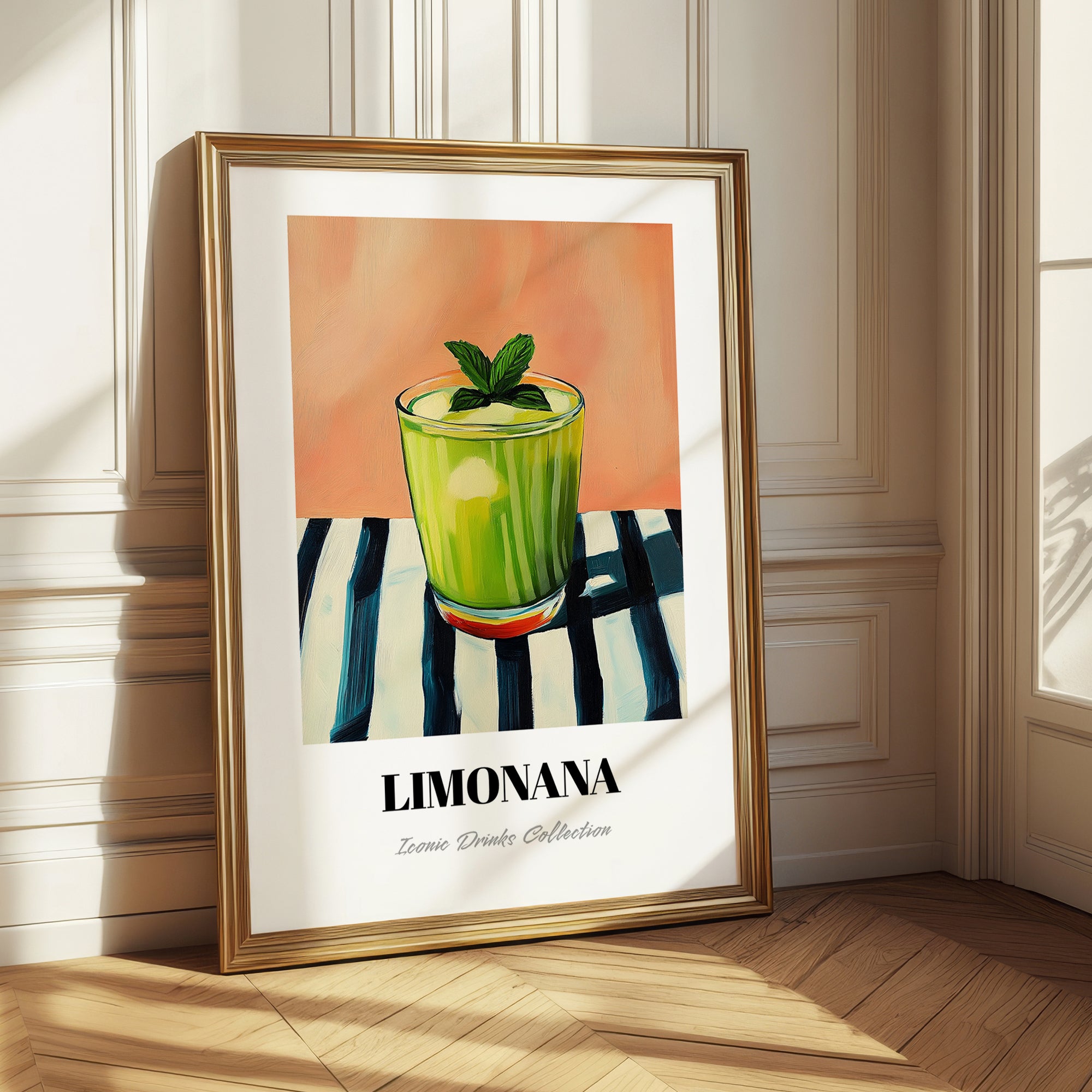 Limonana – on Striped Tablecloth, Israeli Lemonade Still Life