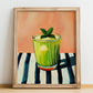 Limonana – on Striped Tablecloth, Israeli Lemonade Still Life, no-text version framed in wood