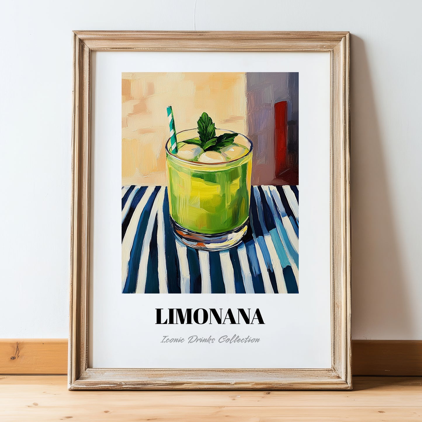 Limonana – Israeli Street Café Scene, Israeli Spirit Print, in wooden frame leaning on the floor