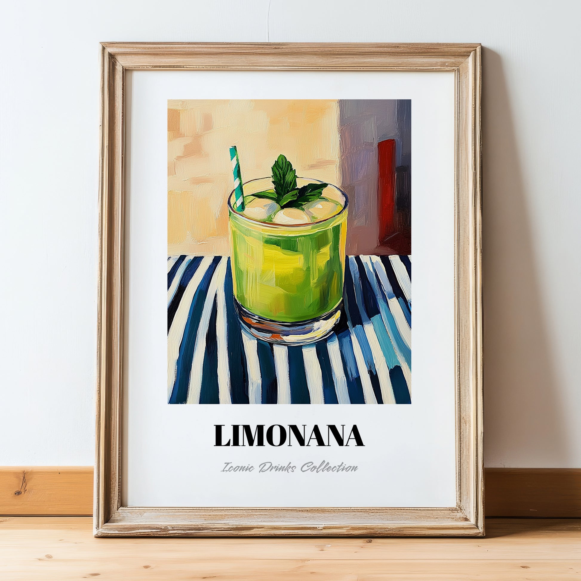 Limonana – Israeli Street Café Scene, Israeli Spirit Print, in wooden frame leaning on the floor