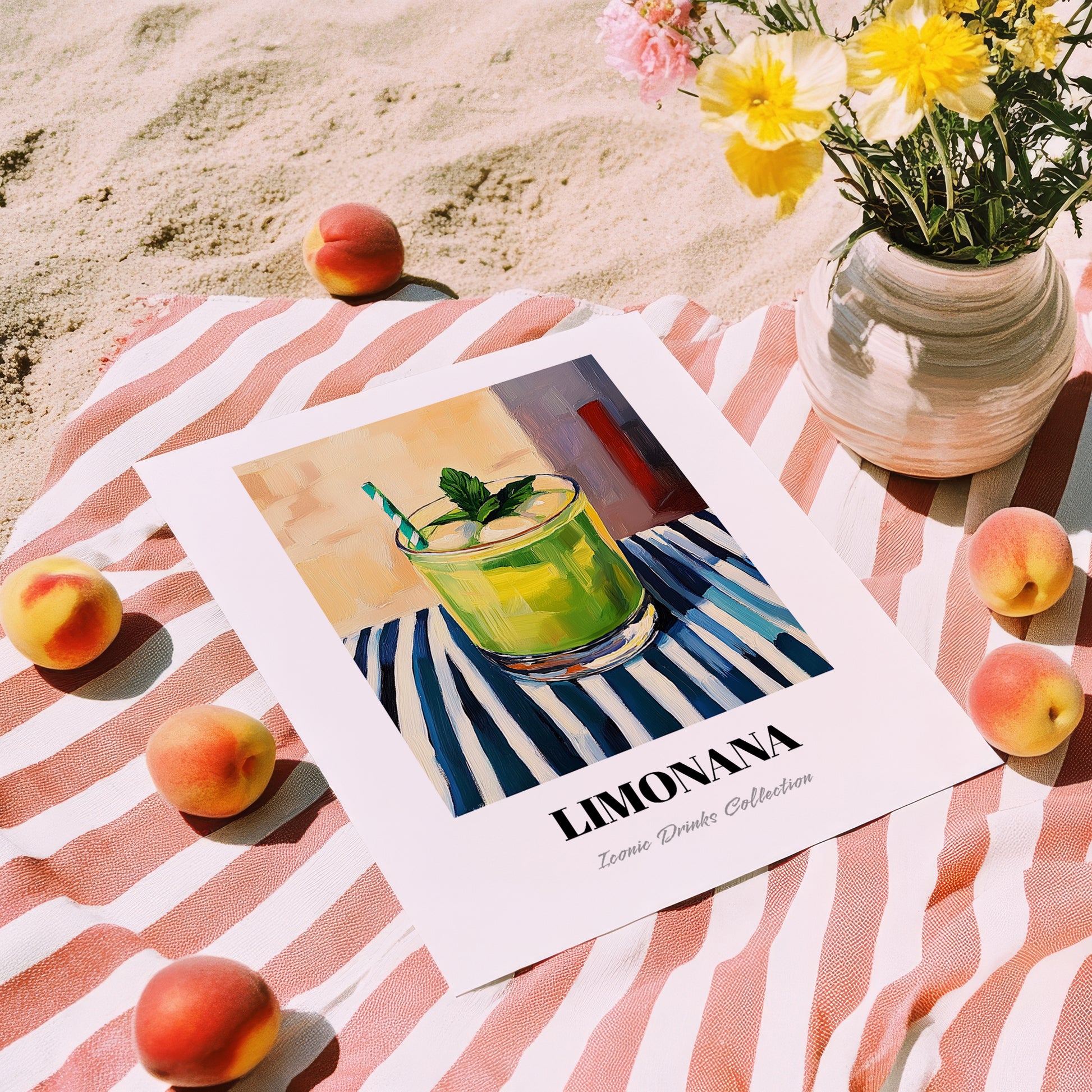 Limonana – Israeli Street Café Scene, Israeli Spirit Print, unframed on coastal sand