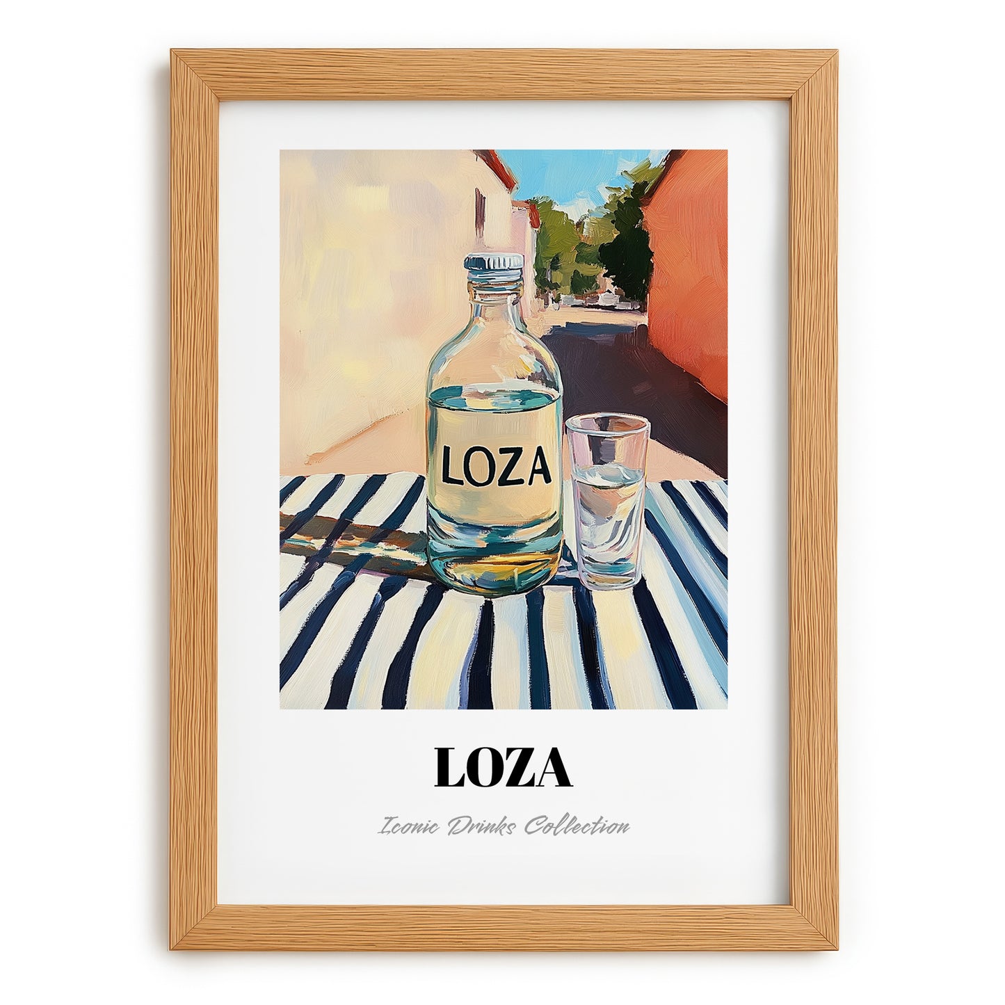 Loza – Montenegrin Outdoor Café Scene, Montenegrin Spirit Art, set in oak frame
