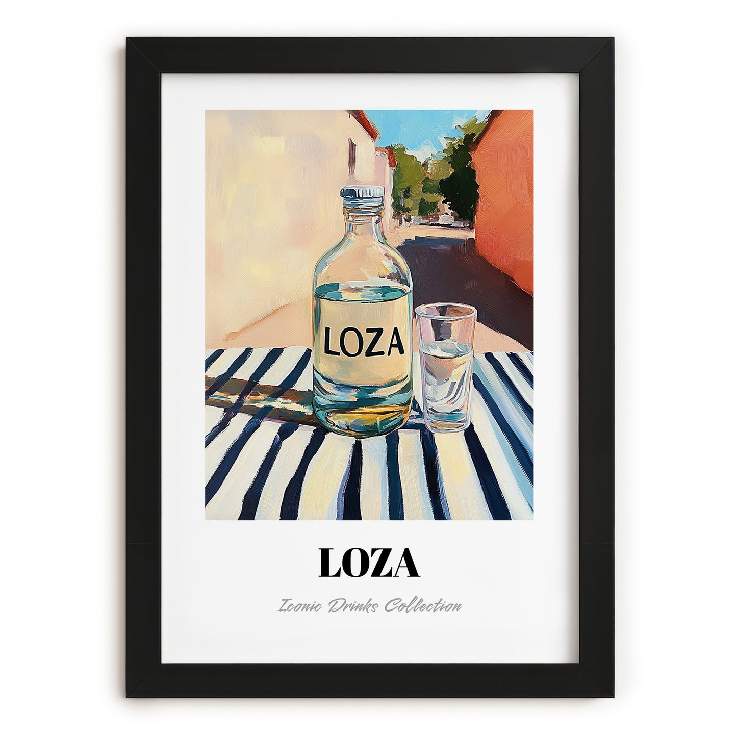 Loza – Montenegrin Outdoor Café Scene, Montenegrin Spirit Art, in sleek black frame