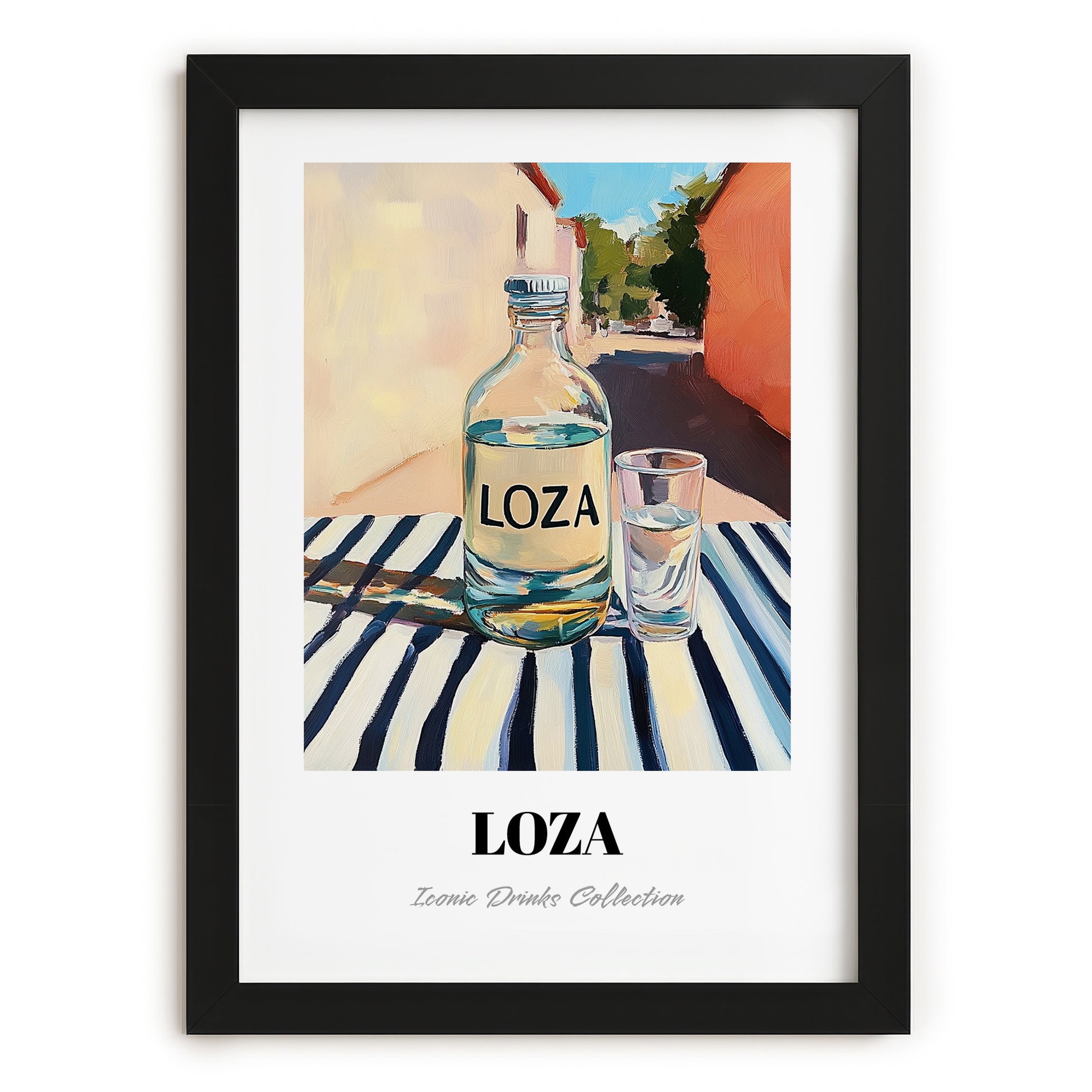 Loza – Montenegrin Outdoor Café Scene, Montenegrin Spirit Art, in sleek black frame